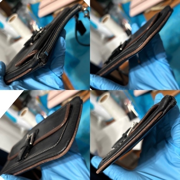 Vintage Coach Black Leather Brown Trim Snap Closure Wristlet - “Shelly” - Picture 7 of 14